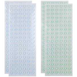 4 Sheets Small Letter Stickers,Mini Heart Shape Alphabet Stickers for Scrapbook,Notebook Decoration, Name Tag- Light Green& Light Blue