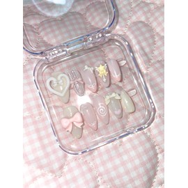 Pink Vanilla Ice Handmade Nail Tips - Long Oval / 핑크 바닐라 아이스 수제네일팁 - 롱오벌