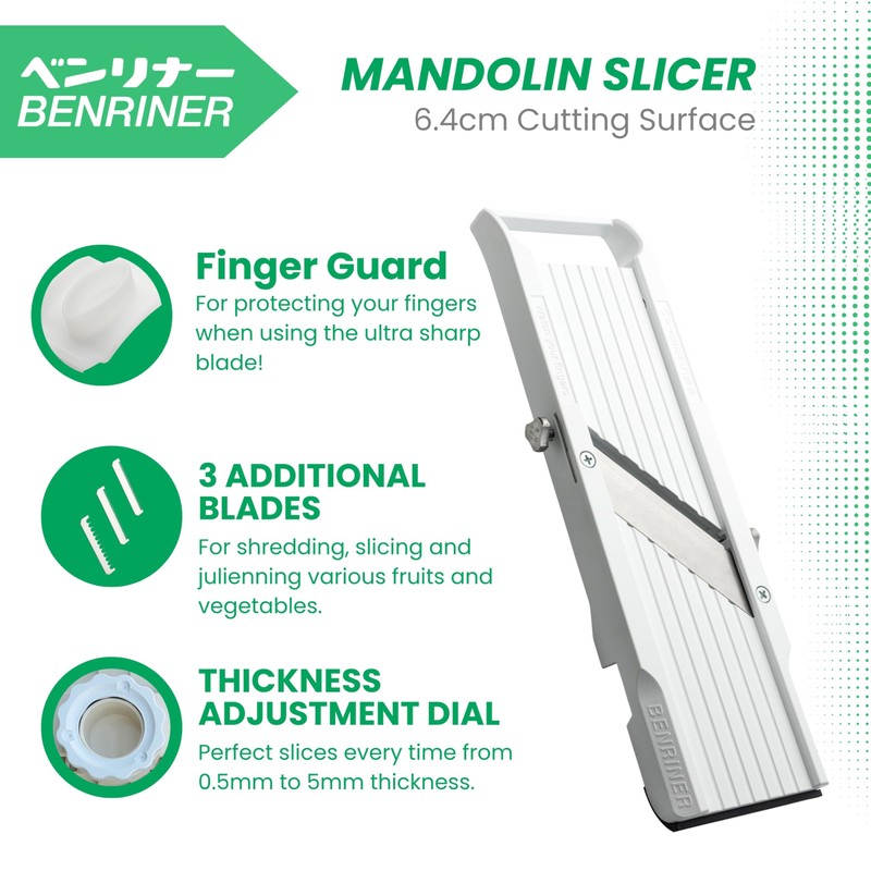 Benriner Mandoline Slicer with 4 Blades, Japanese Stainless Steel, BPA