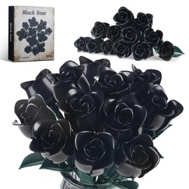 12 Black Roses Flower Bouquet Building Blocks,DIY Botanical Collection Bouquet Decoration,Memorable Present for 6+ Kids or Adults Women