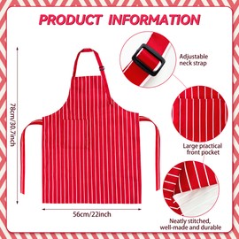 Vifcotlyp 3PCS Apron and Chef Hat Set, Chef Outfit Adult Adjustable Butcher Apron Bib Apron with Pockets Red and White Striped Halter Apron Cooking Baking Apron for BBQ Kitchen Gardening