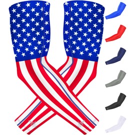 Penveer Compression Arm Sleeves for Men with Breathable Mesh, Cooling Sports Sleeves for Baseball, Football - Youth & Adult (AM, Flag)