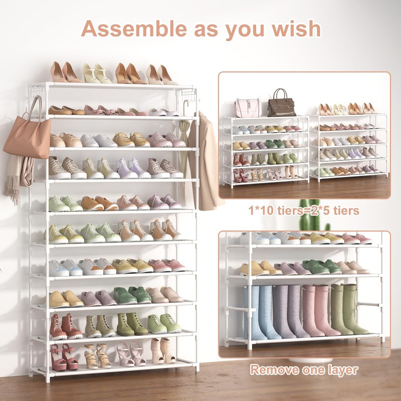 LANTEFUL 10 Tiers Shoe Rack 50 Pairs Large Capacity Tall