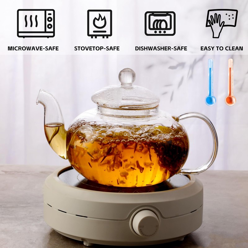 GURUDAR Glass Teapot Set, 34OZ/1000ML Glass Tea Kettle with Loose