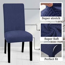 Lellen Dining Chair Covers Set of 4 - Dining Chair Slipcovers Dining Room Chair Covers Dining Chair Protectors Covers Seat Covers for Dining Chairs Hotel Ceremony Banquet （Navy）