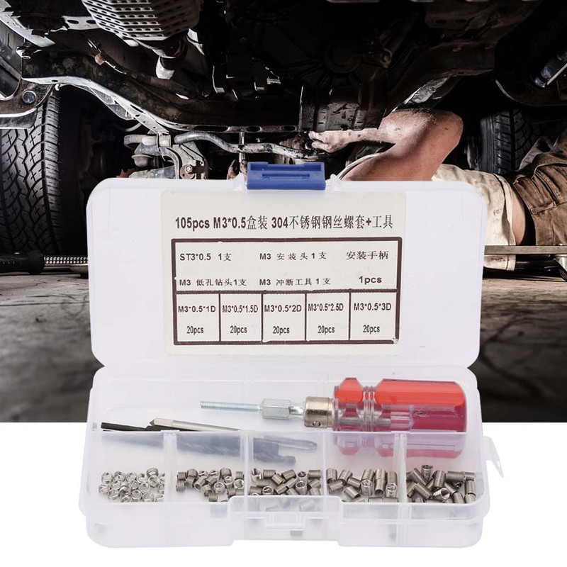 105Pcs Set Stainless Steel Wire Screw Sleeve Thread Repair Insert