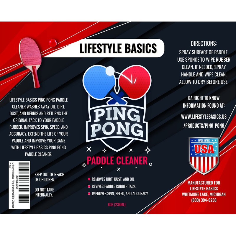 Lifestyle Basics Ping Pong Paddle Cleaning Kit 8 Oz -
