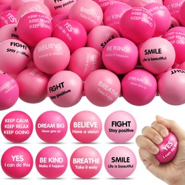 Liliful 48 Pieces Motivational Stress Balls Bulk for Adults Kids Inspirational Quotes Squeeze Balls Foam Colorful Back to School Supplies Preppy Stuff Gifts Party Favors 2.2 Inch(Pink)