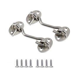 Fenglin-joy Cabin Hooks, Stainless Steel, Pack of 2, 10 cm Latch, Door, Storm Hook with Eyelet, with 8 Mounting Screws for Gate, Garage, Fence, Window or Shed (Silver)