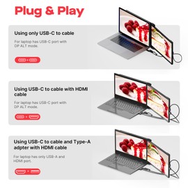 Portable Monitor - Mobile Pixels Duex Plus DS 13.3" FHD 1080P Laptop Monitor Extender, USBA/Type-C/HDMI Plug and Play Laptop Screen for 13"-14.5" Laptops, Windows/macOS/Android/Switch Compatible
