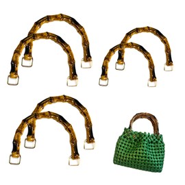 6 Pcs Imitation Bamboo Bag Handles, Replacement Resin Purse Handbag Handles, 2 Sizes U-Shape Handbag Handle Replacement Accessories with Gold Buckle for Clutch Purse, DIY Bags, Straw Woven Rattan Bag