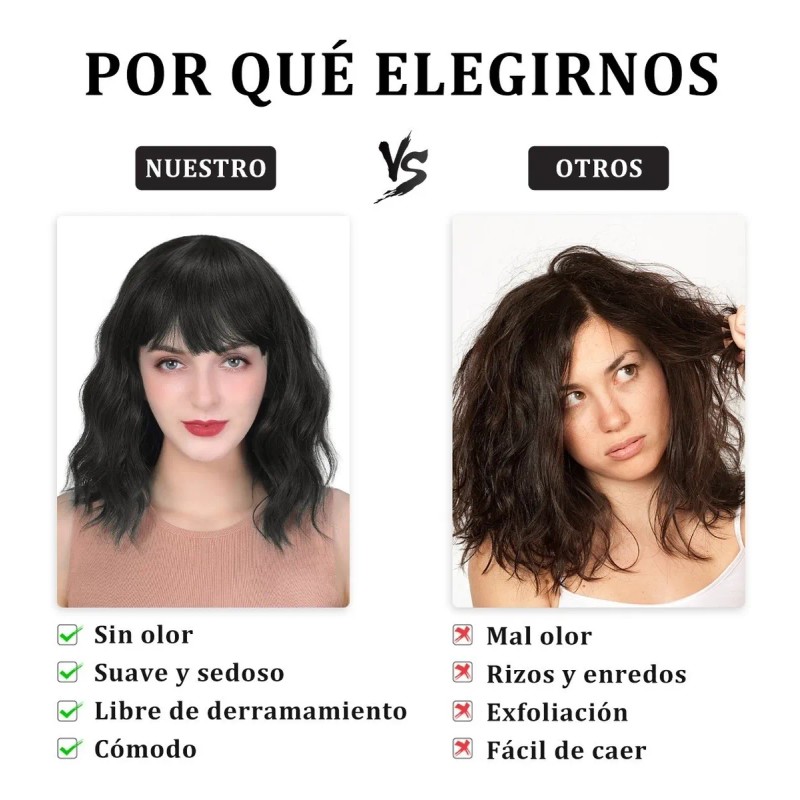 Pelucas Para Mujer Ondulada Corto Pelo Negra Cabello Natural