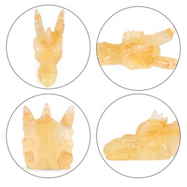 LEADGEM 2.5" Crystal Dragon Skull Statue Citrine Dragon Head Bone Figurines Natural Reiki Healing Pocket Animal Skull Gothic Decor for Home, Office