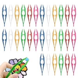 Diyxisk Plastic Tweezers Set, 30 Pieces Ironing Beads Tweezers, Multifunctional Tweezers Children, Serrated Tweezers, Plastic, Used for DIY Craft Beads and Puzzles (6 Colours)