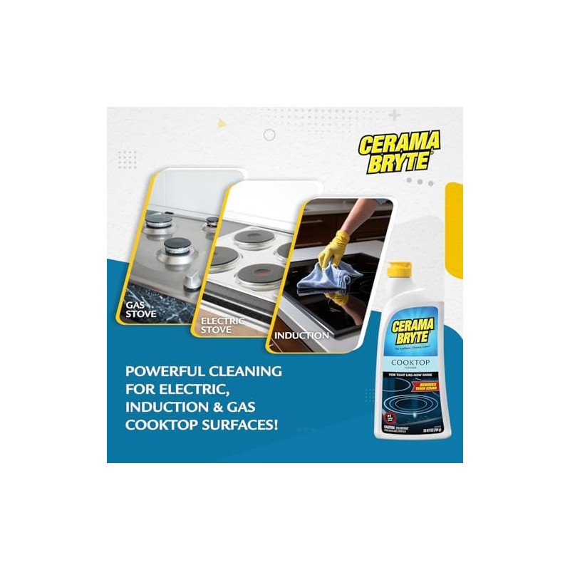 Cerama Bryte Glass Cooktop and Stove Top Cleaner Combo Kit