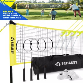 PATIASSY Professional Badminton Set with Poles, 4 Rackets, Birdies Portable Badminton Net