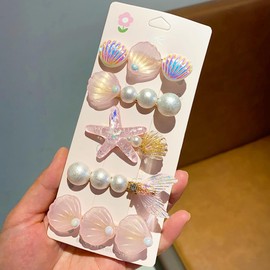 MEEKEST 5 Pcs Starfish Seashell Hair Clips Mermaid Costume Pearl Beach Ocean Hair Accessories Women and Girls （Pink）