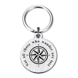 TANGWISH Not All Those Who Wander are Lost Keychain Mantra Charm Inspirational Compass Gifts for Traveler Sailor Key Ring