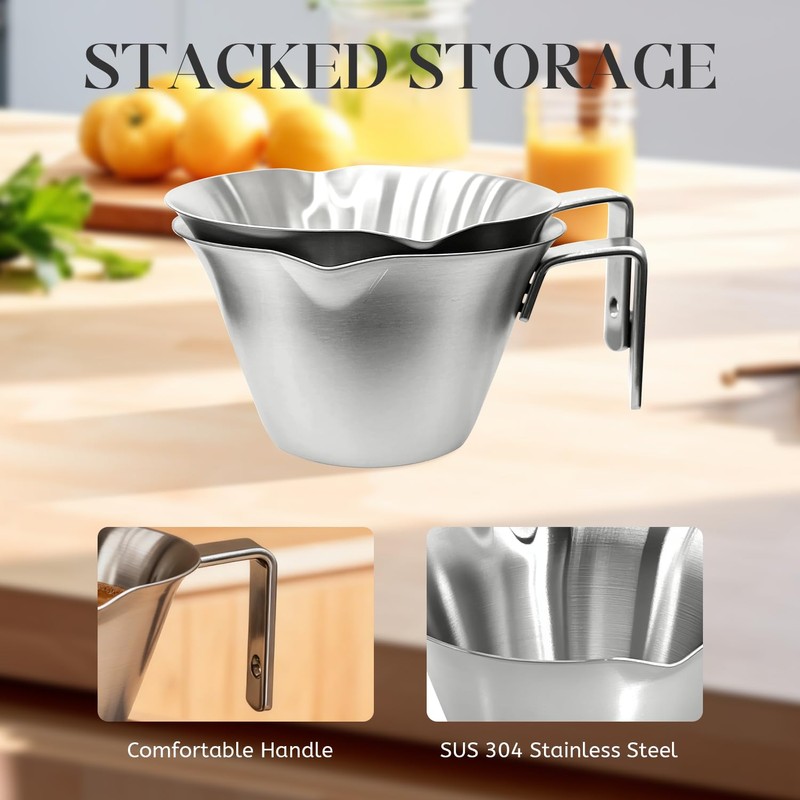 2 Pcs Stainless Steel Espresso Cups with Handle, V-Shaped Double