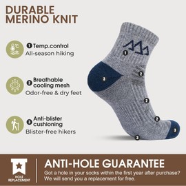 innotree Merino Wool Hiking Running Ankle Socks 5 Pairs, Compression Thick Cushion Breathable Anti Odor for Men and Women,Medium