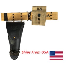 M1936 Canvas Pistol Belt with M1911 Black Colt Holster and .45 Magazine Pouch