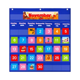 VNOM Blue Calendar Pocket Chart for Classroom,School Pocket Calendar for Kids Learning for Home,Pre-k Homeschool Daycare Classroom Supplies for Teachers…