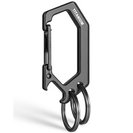 TISUR Titanium Key Ring Clip, Carabiner Keychain Spring Snap Hook Holder,EDC Cool Car Key Chains with Bottle Opener for Men (Black (1-Pack))