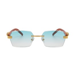 FLAWLESS EYEWEAR Retro Rimless Sunglasses Luxury Buff Vintage Metal Frameless Rectangle Tinted Colored Lens Sun Glasses (Teal)