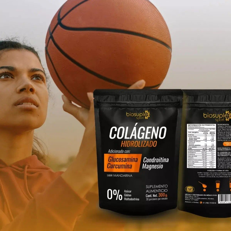 Biosuple Sport Colageno Hidrolizado Glucosamina Curcumina Bolsa 300g Sabor Mandarina