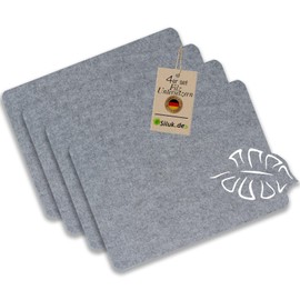 4-Piece Set Felt Table Coasters Place Mat Table Runner Washable Felt Mat (Flower Grey)