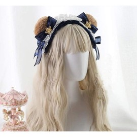 SRrabbit Macaron-Like Bear Ears Headband Lolita Bear Ears Headdress, Goth Loli, Cosplay (Navy) 1 Bag