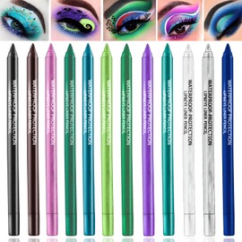 12 Colors Colorful Eyeliner Pencils Set Glitter Colored Eyeliner Pen Kit Metallic Pearl Green Purple White Blue Matte Eye Shadow Pencil Long Lasting Waterproof Professional Eye Makeup Pen Set (12Pcs)