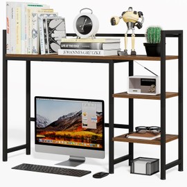 GTCJION 38.6" Desk Shelf with 3 Tier Open Shelves, Bookshelf and Deskshelf to Combined for Computer Desk, Desk Hutch for Top of Desk, Bookshef for Dorm or Office, Adjustable Shelf, Rustic Brown