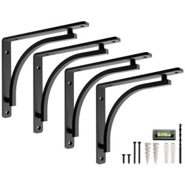Classic Black Heavy Duty Shelf Brackets 8 inch by Balin Designs – L Bracket, Wall Mounted Support, Shelving Metal Bracket, Decorative Shelf Brackets, with Hardware Included, Set of 4