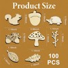 100 PCS Wooden Craft Shapes,Autumn Wooden Mushrooms, Tree Embellishment