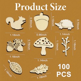 100 PCS Wooden Craft Shapes,Autumn Wooden Mushrooms, Tree Embellishment