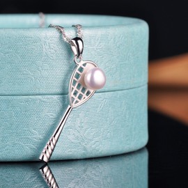 Yumilok Jewelry 925 Sterling Silver Pearl Elegant Tennis Racket Sport Pendant Necklace for Women/Girls