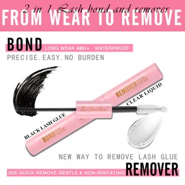 Sixstarhair Eyelash Glue Bond and Remover 2 in 1 - Strong Glue for Eyelash Extensions and Gentle Remover, Ideal for Eyelash Extensions, 5 ml + 5 ml