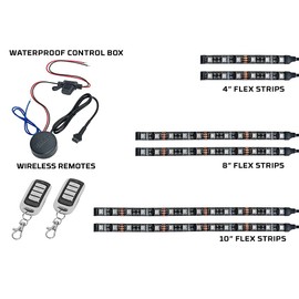 LEDGlow 6pc Advanced Million Color LED Motorcycle Accent Underlow Light Kit - 15 Solid Colors - 6 Patterns - Multi-Color Flexible Strips - Includes Waterproof Control Box