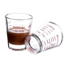 Shot Glasses Measuring cup Espresso Shot Glass Liquid Heavy Glass Wine Glass 2 Pack 26-Incremental Measurement 1oz, 6 Tsp, 2 Tbs, 30ml (2 pack-red)