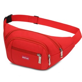 Waterproof Bum Bag Waist Bag for Men and Women, 3 Zip Pockets, Hiking, Outdoor, Sports, Waist Bag, Holiday Money Pouch Pack, red