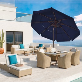 JEAREY 9 ft 3 Tier Outdoor Patio Umbrella with Push Button, Navy