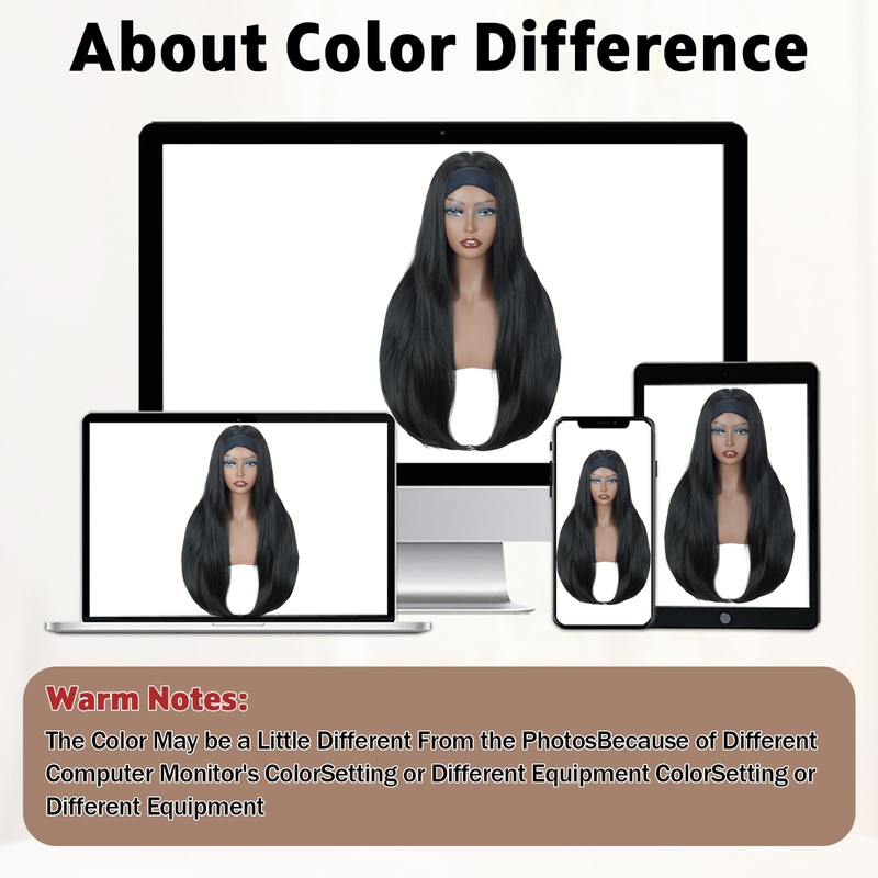 26 IN Straight Headband Wig for Black Women Synthetic Hair