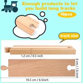 18 Pcs Wooden Train Track Straight Pieces Wood Bulk Hardwood Train Track Expansion Packs Compatible with All Major Trains Railway