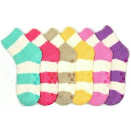 Unbranded 6pairs Women's Striped Fuzzy Cozy Plush Soft Non Skid Slipper Socks Warm Winter