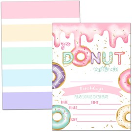 Birthday Party Invitation Cards, Donut Party Celebration, Doughnut，Party Supplies, Favors, 20 Cards With 20 Envelopes – (tianq01)
