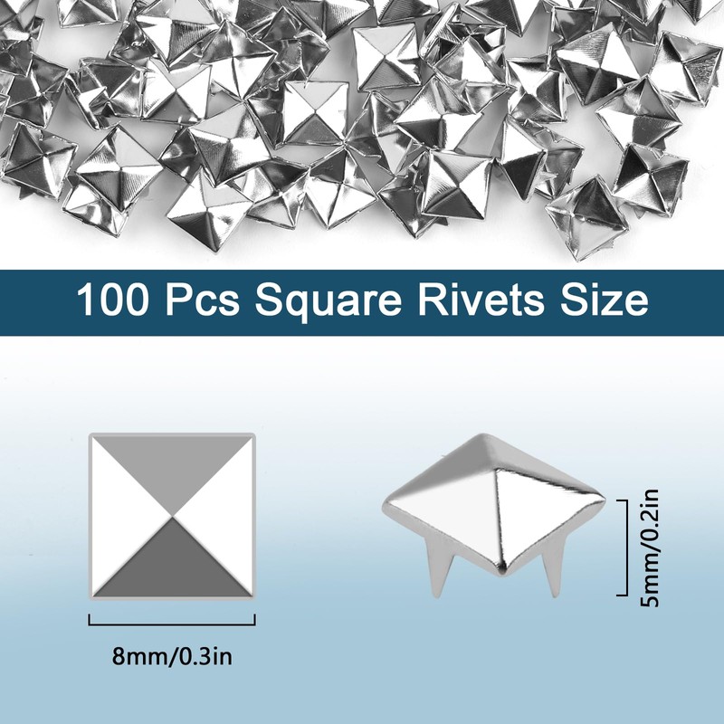 Hopton Pack of 100 Square Rivets Metal, Silver Rivets for