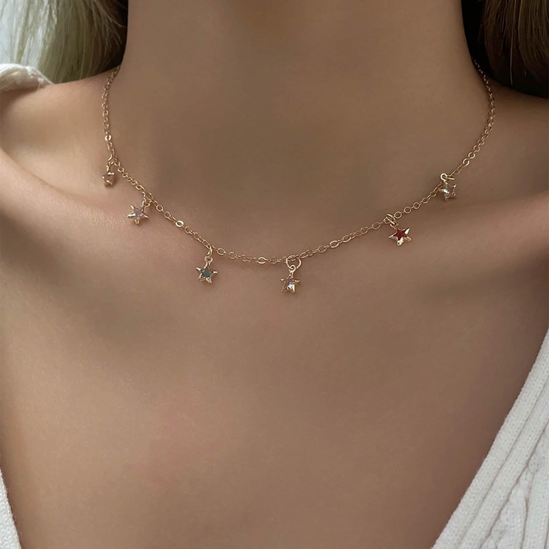 Inateannal Boho Colourful Rhinestone Necklace Chain Crystal Rainbow Choker Necklace