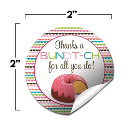 “Thanks A Bundt-ch” Teacher, Staff, or Employee Appreciation Thank You Sticker Labels, 40 2" Party Circle Stickers by AmandaCreation, Great for Envelope Seals & Gift Bags