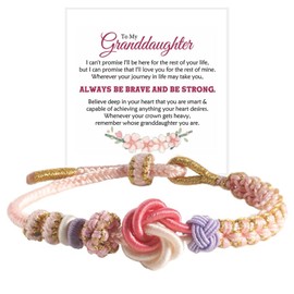 For Granddaughter - A Link That Can Never Be Undone Peach Blossom Knot Bracelet, Granddaughter Bracelet from Grandma Always Be Brave And Be Strong Adjustable Braided Bracelets for Women Teen Girls